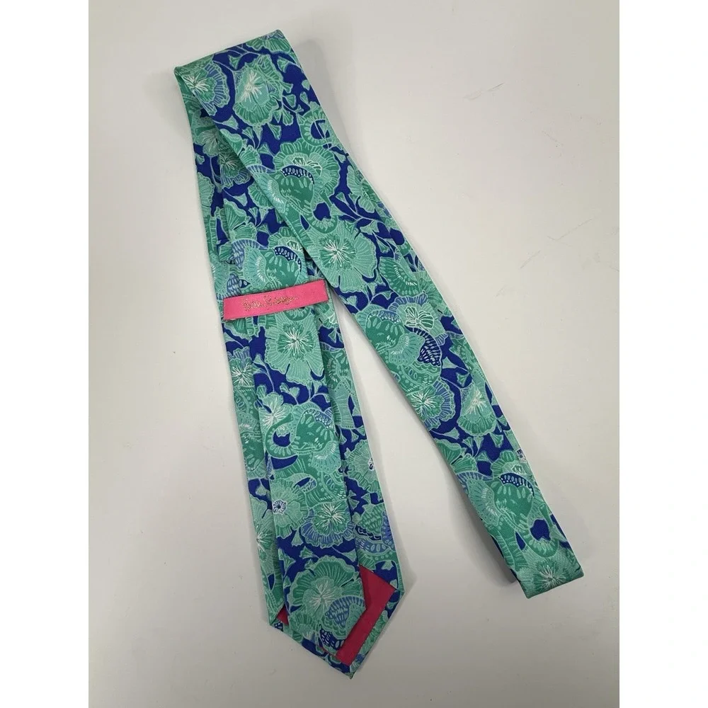 Lilly Pulitzer Necktie Mens Colorful Print Teal Blue Mint To Be Elephant Floral